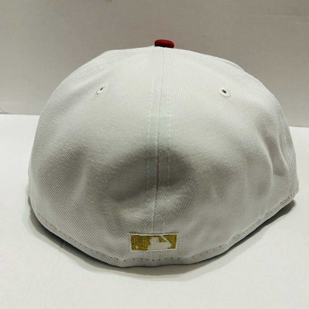 Oakland Athletics New Era Elephant Fitted Hat Cap 59FIFTY Sz 7 3/4 White Red - Picture 5 of 7